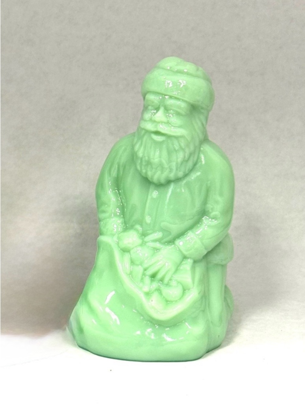 Vintage-Style Mosser Glass Jadeite Kneeling Santa Figurine - Fenton Mold